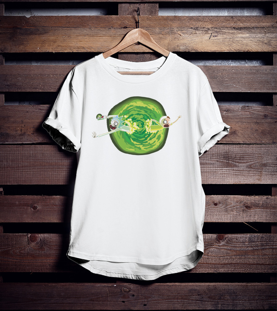 Rick And Morty Animated Portal Gun Adventure Scene T-Shirt