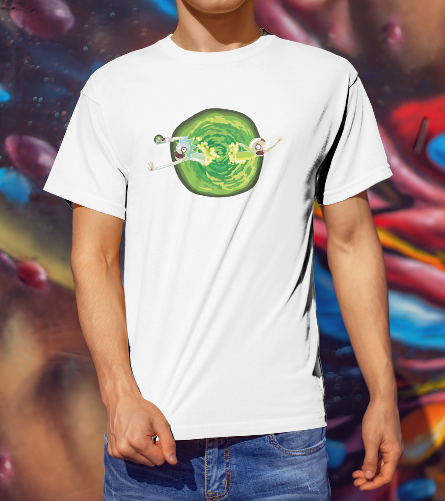 Rick And Morty Animated Portal Gun Adventure Scene T-Shirt