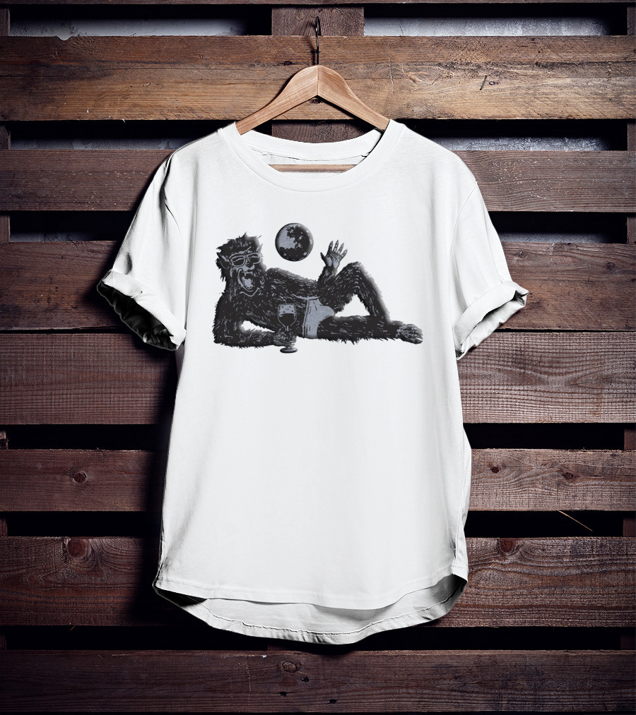 Laid-Back Monkey With Sunglasses And Drink Under The Moon T-Shirt