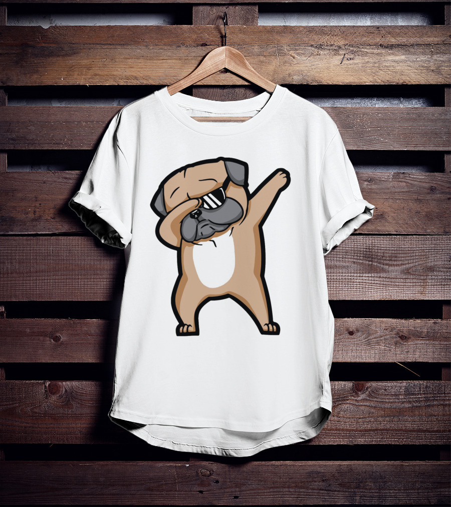 Dabbing Pug With Sunglasses Dance Pose Drawing T-Shirt