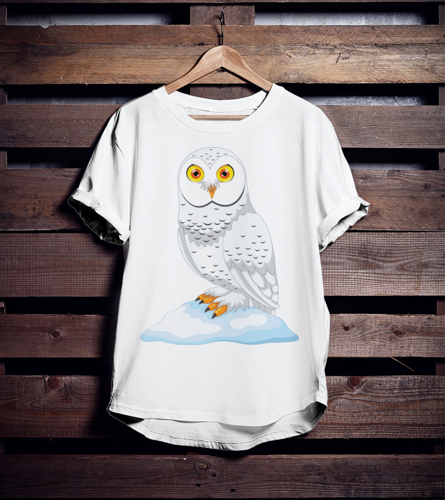 Cute Cartoon Arctic Owl Sitting On Snow T-Shirt