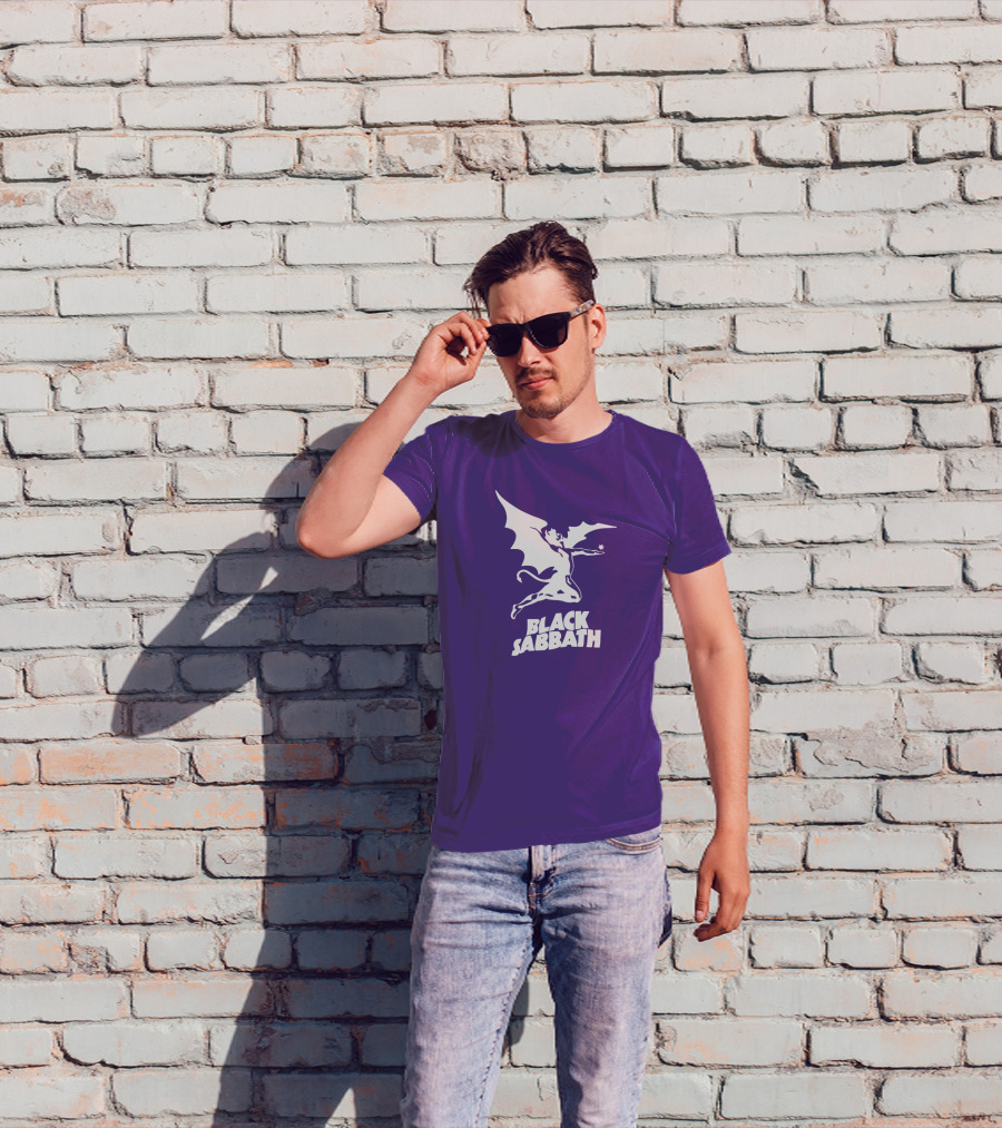 Black Sabbath Flying Devil Logo Purple Background T-Shirt