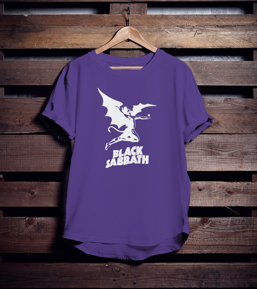 Black Sabbath Flying Devil Logo Purple Background T-Shirt