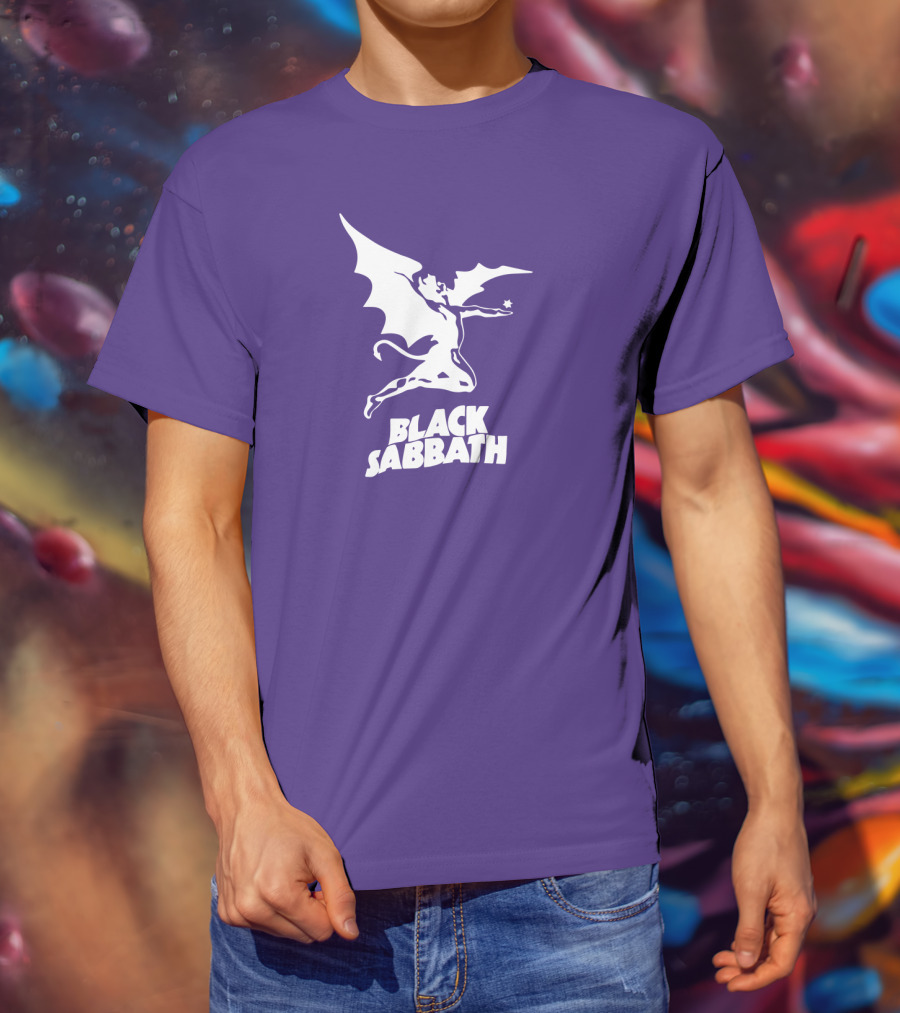 Black Sabbath Flying Devil Logo Purple Background T-Shirt