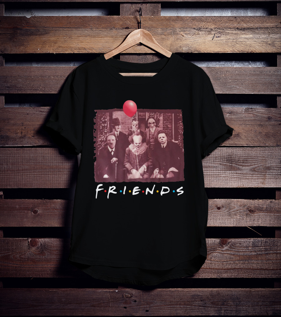 Pennywise Hannibal Lecter Michael Myers Freddy Krueger Jason Voorhees Billy Vintage Horror Friends Parody Balloon T-Shirt