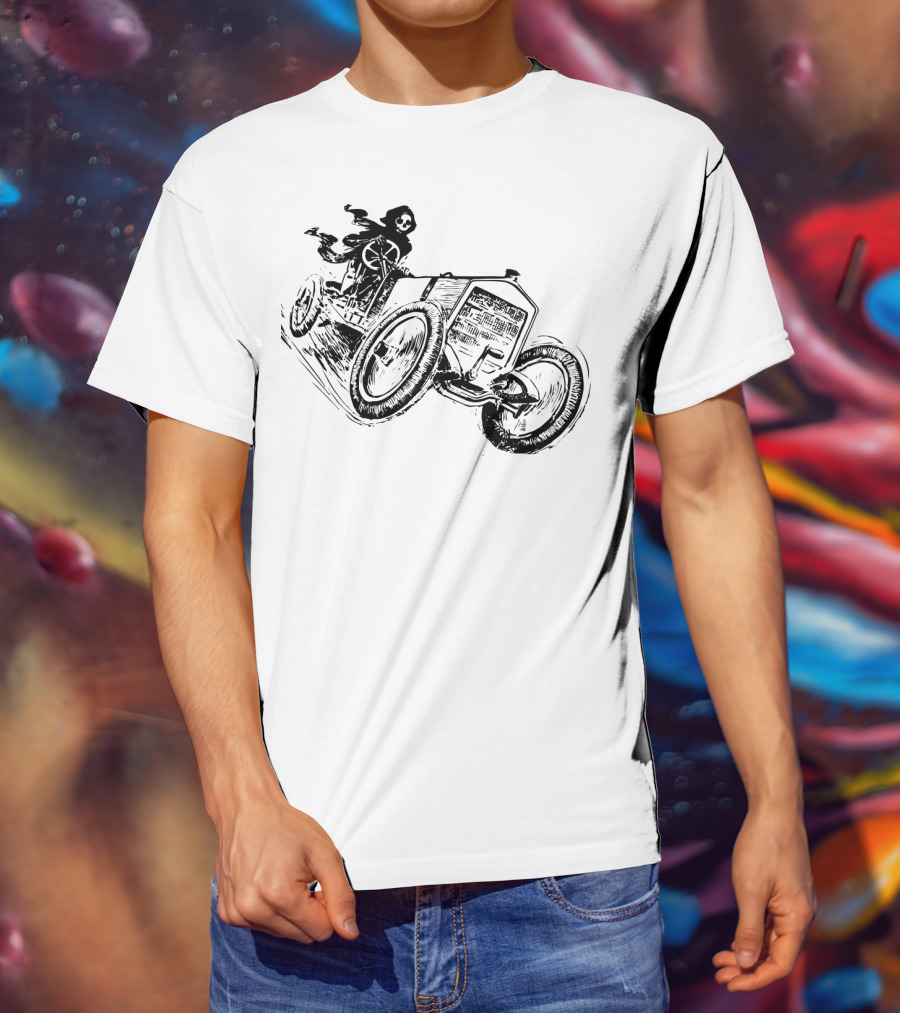 Vintage Death Racing Grim Reaper In High-Speed Race Car T-Shirt