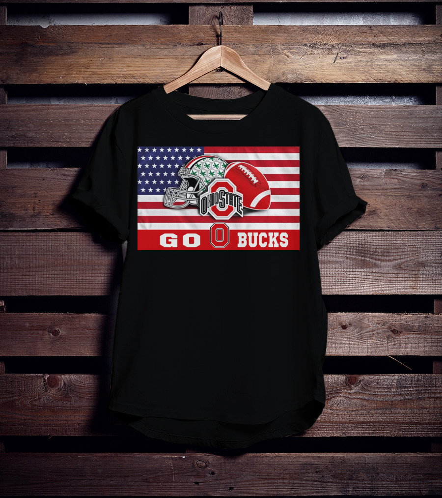 Ohio State Buckeyes Go Bucks American Flag Football Helmet T-Shirt