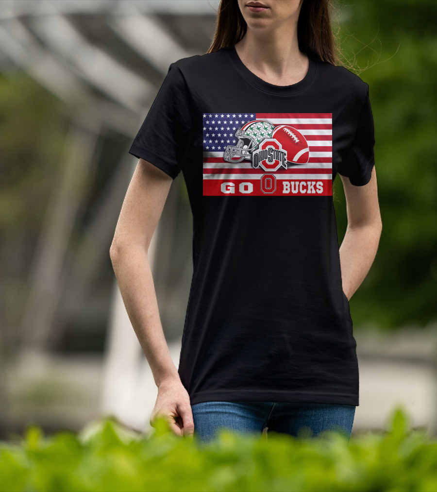 Ohio State Buckeyes Go Bucks American Flag Football Helmet T-Shirt