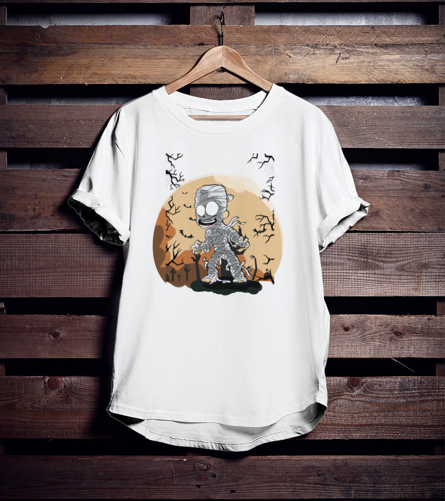Halloween Zombies Mummy With Moon Tombs And Spooky Trees T-Shirt