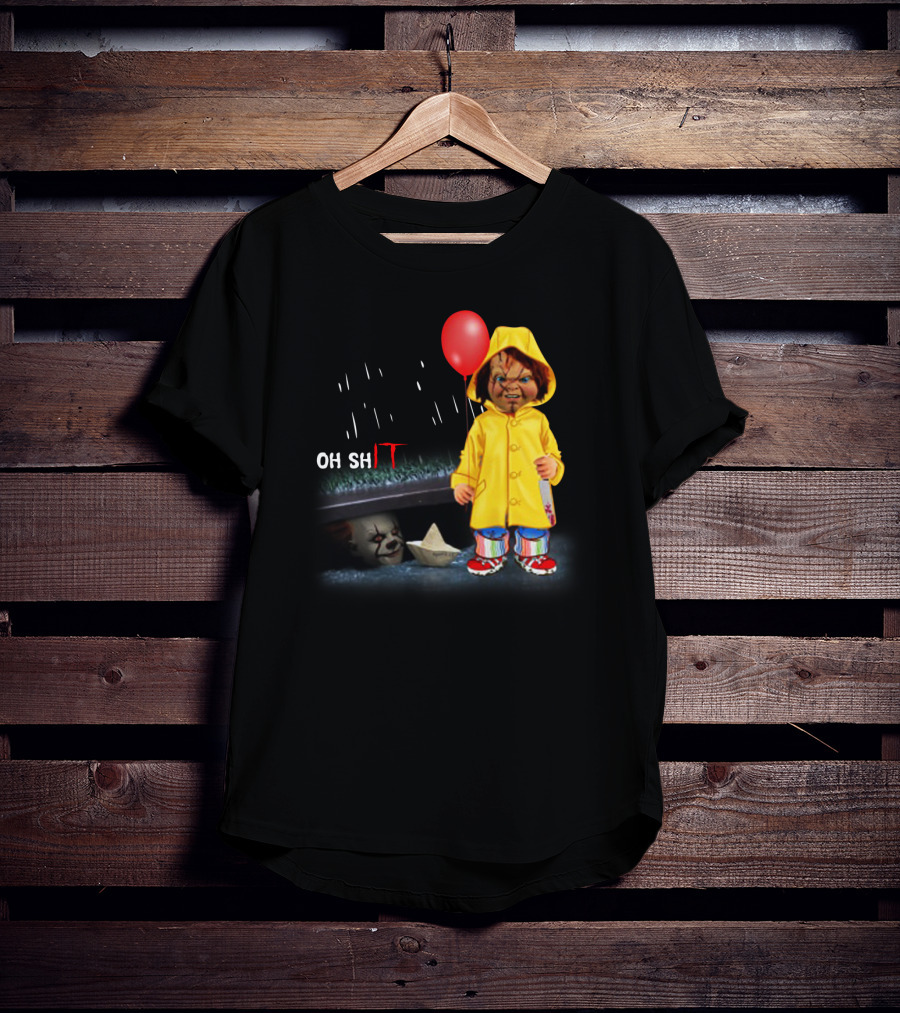 Pennywise And Chucky Oh ShIT Red Balloon Yellow Raincoat Storm Drain T-Shirt