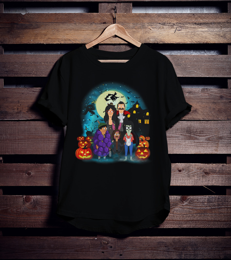 Bob's Burgers Belcher Family Halloween Costumes With Pumpkins And Haunted House T-Shirt