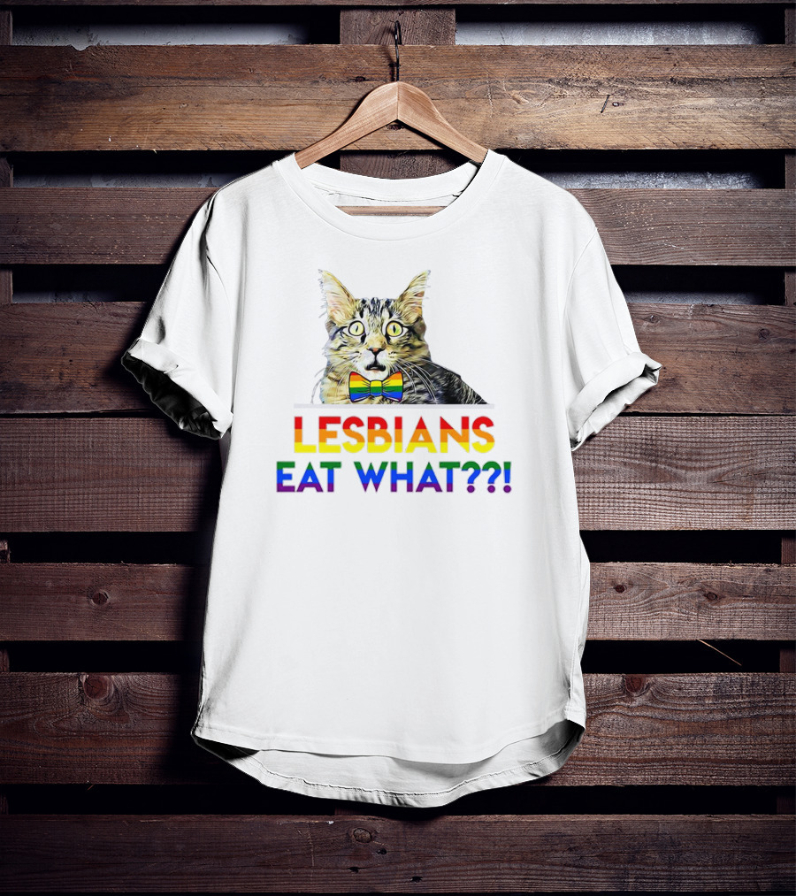 Lesbians Eat What Rainbow Cat Bowtie T-Shirt