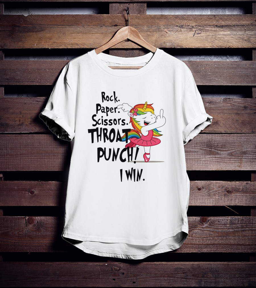Unicorn Ballet Rock Paper Scissors Throat Punch I Win T-Shirt