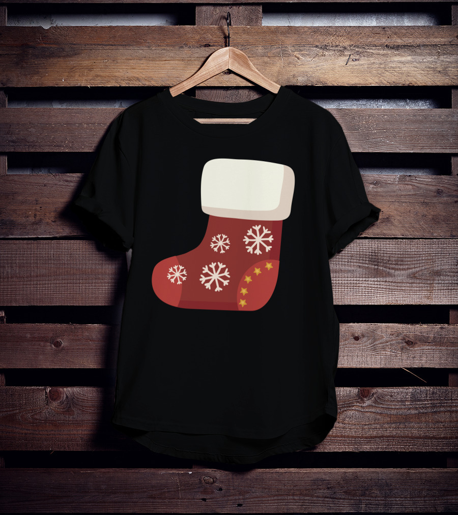 Sock Christmas Stocking With Snowflakes And Stars T-Shirt