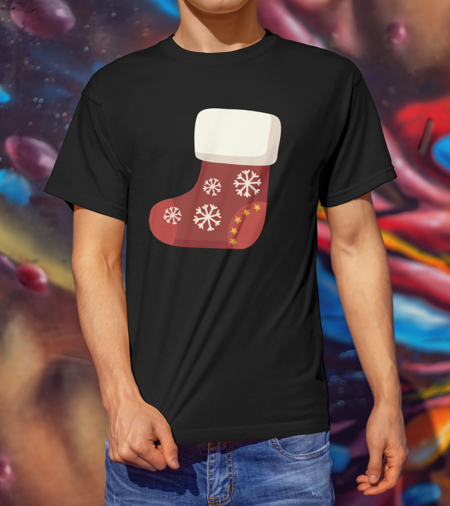 Sock Christmas Stocking With Snowflakes And Stars T-Shirt