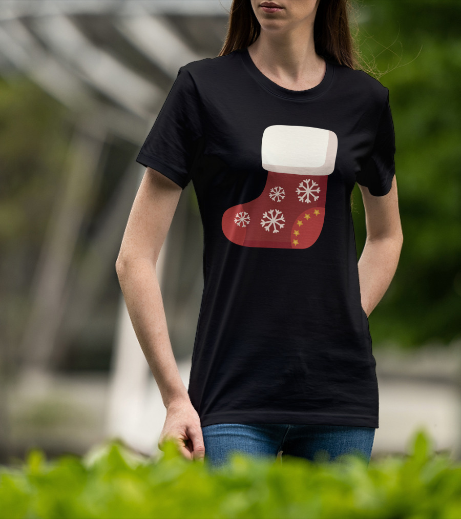 Sock Christmas Stocking With Snowflakes And Stars T-Shirt