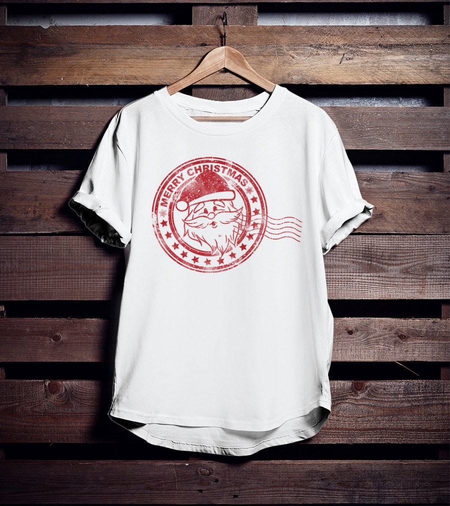 Merry Christmas Santa Claus Postmark Seal With Stars And Hat T-Shirt