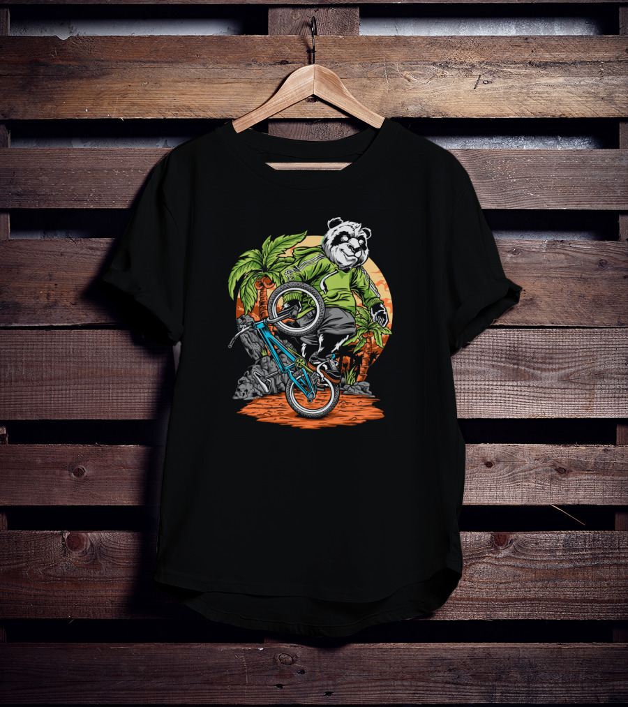 Panda Performs Bicycle Stunt In Tropical Setting T-Shirt
