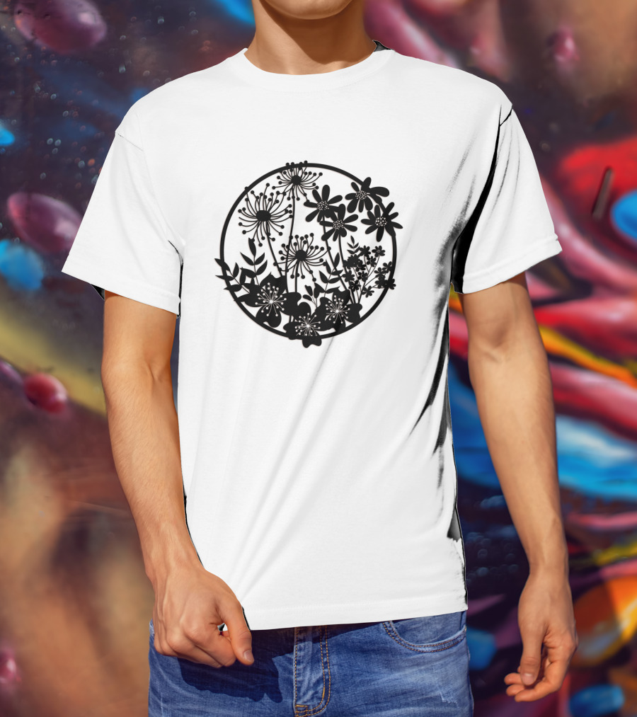 Flower Fresh Three Dimensional Silhouette Blossom Mandala T-Shirt