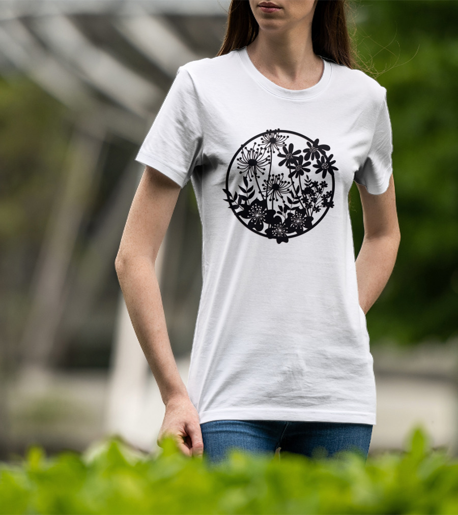 Flower Fresh Three Dimensional Silhouette Blossom Mandala T-Shirt