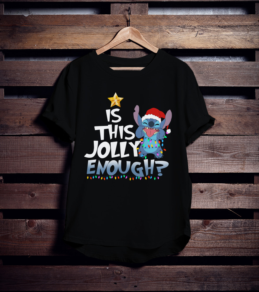 Is This Jolly Enough Stitch Christmas Lights Santa Hat T-Shirt