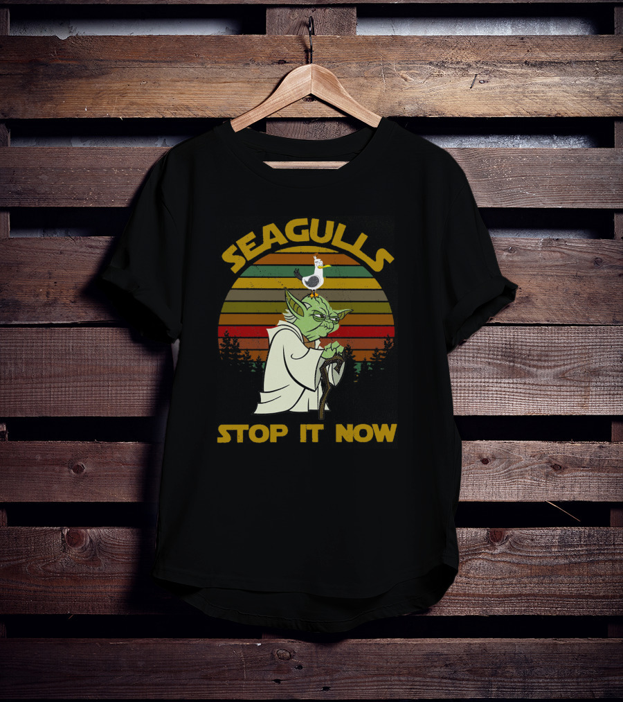 Yoda Seagulls Stop It Now Star Wars Retro Forest T-Shirt