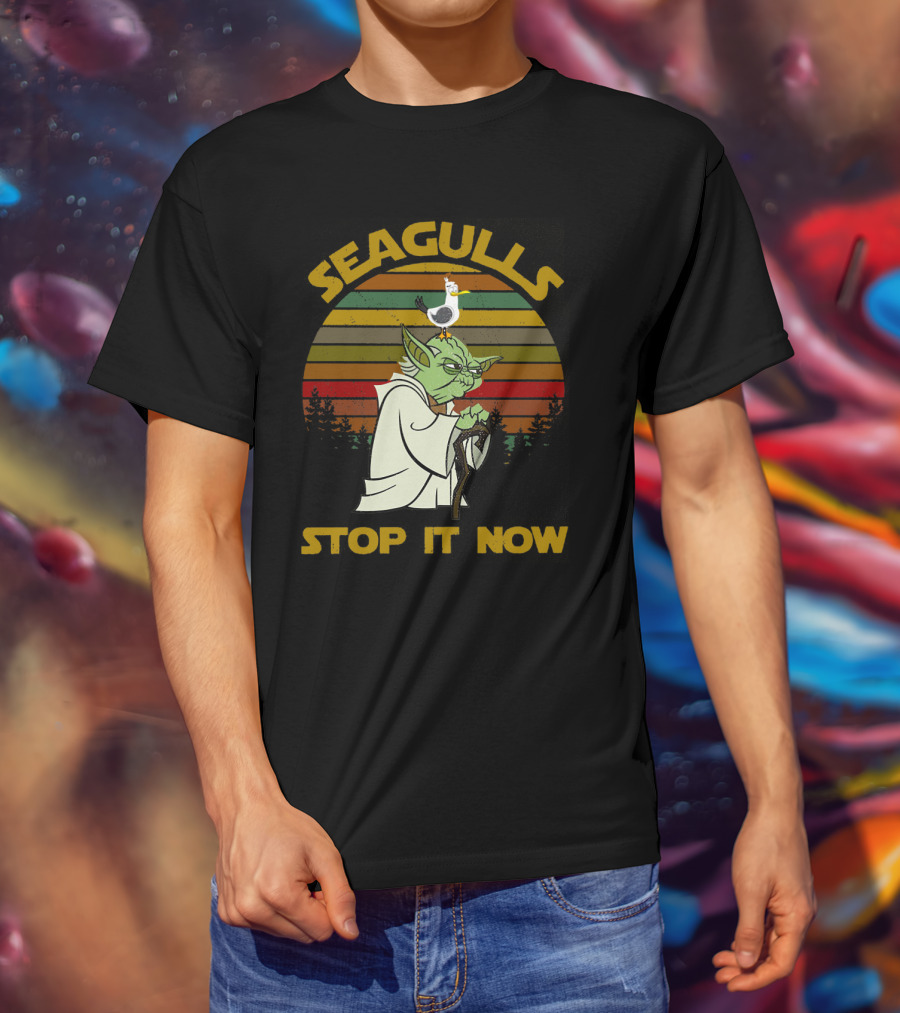 Yoda Seagulls Stop It Now Star Wars Retro Forest T-Shirt
