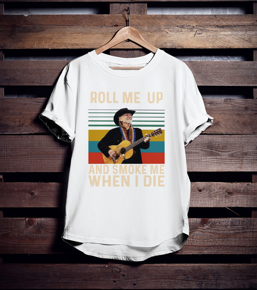 Roll Me Up And Smoke Me When I Die Cowboy Guitar Vintage Stripes T-Shirt