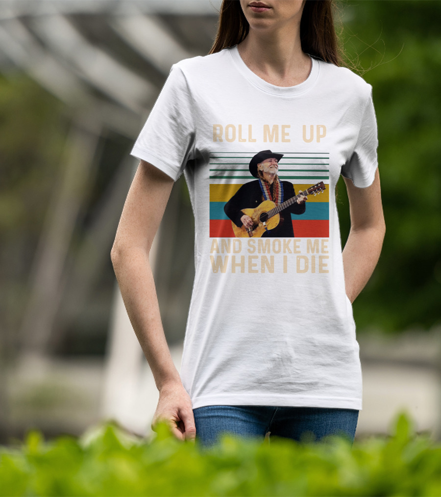 Roll Me Up And Smoke Me When I Die Cowboy Guitar Vintage Stripes T-Shirt