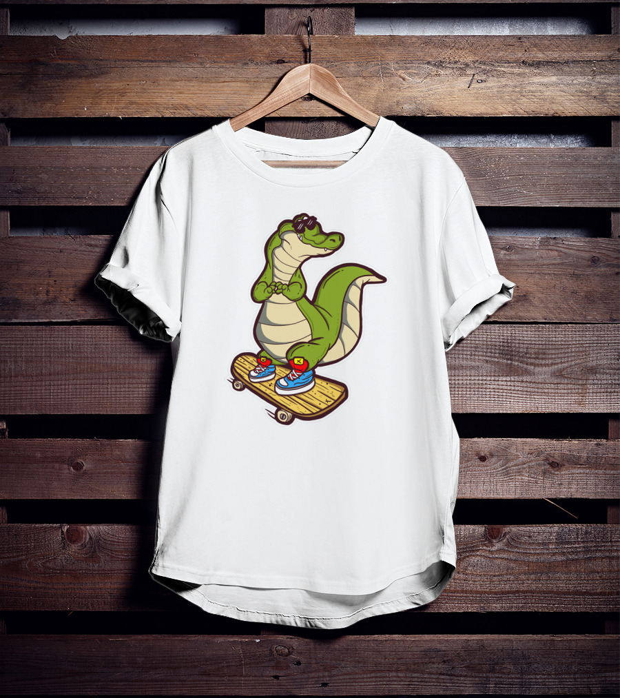Crocodile Skates On Skateboard With Sneakers And Sunglasses T-Shirt