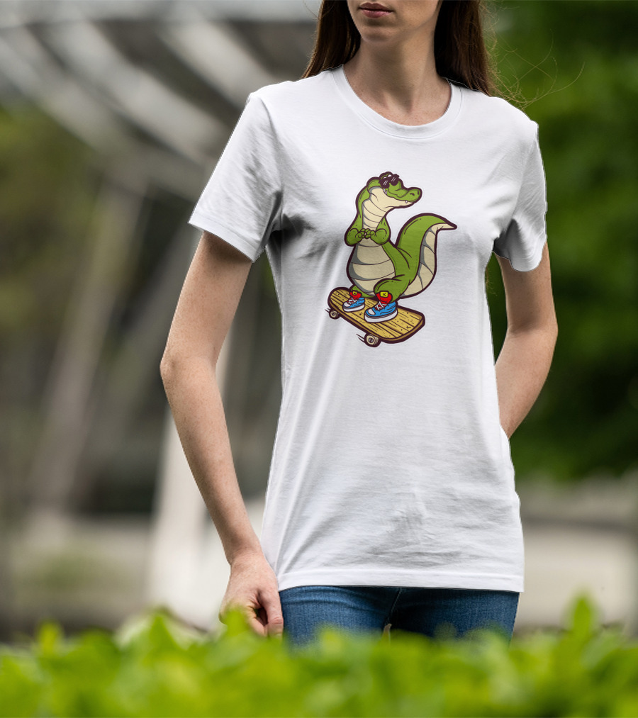 Crocodile Skates On Skateboard With Sneakers And Sunglasses T-Shirt
