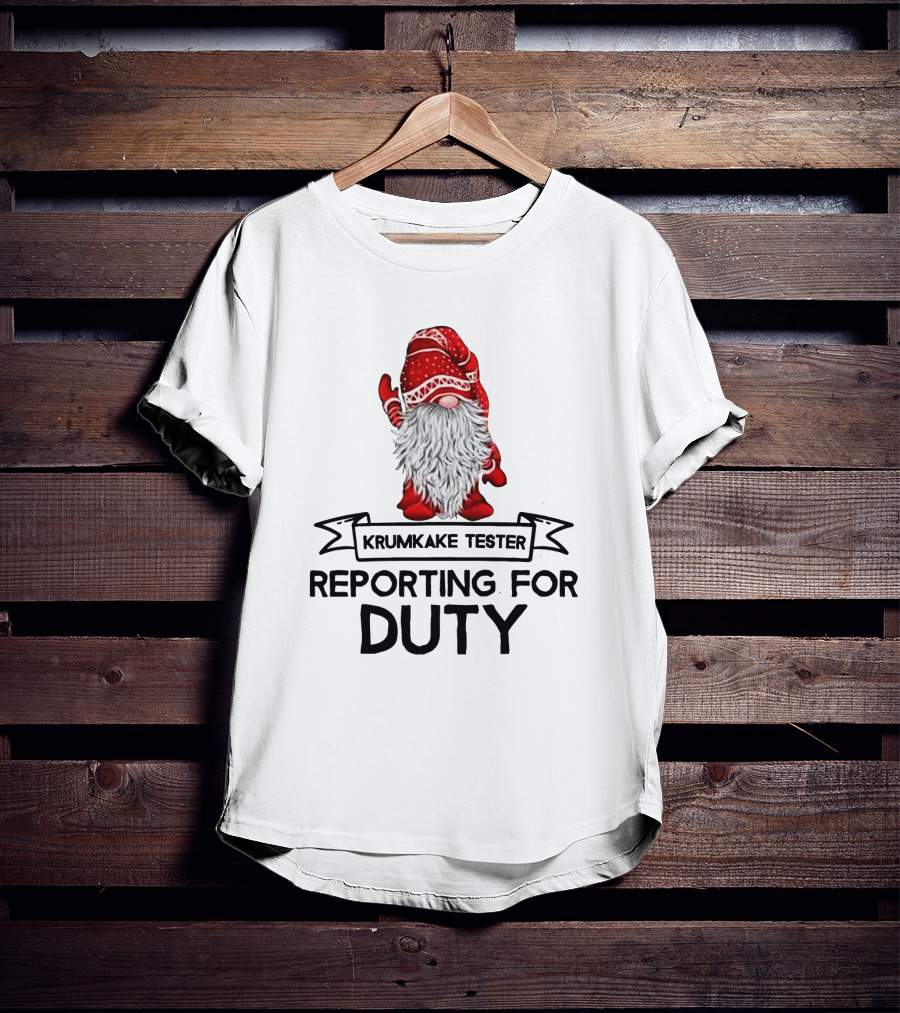 Krumkake Tester Reporting For Duty Christmas Gnome Festive Red Hat T-Shirt