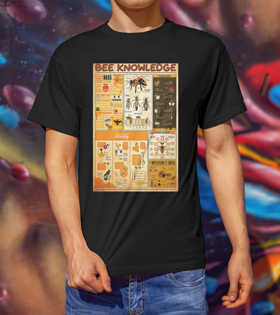 Bee Knowledge 25000 Species Pollinators Life Cycle Honey Production Mystery Of Bees T-Shirt