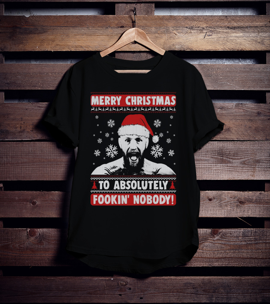 Merry Christmas To Absolutely Fookin' Nobody Santa Hat And Snowflakes T-Shirt