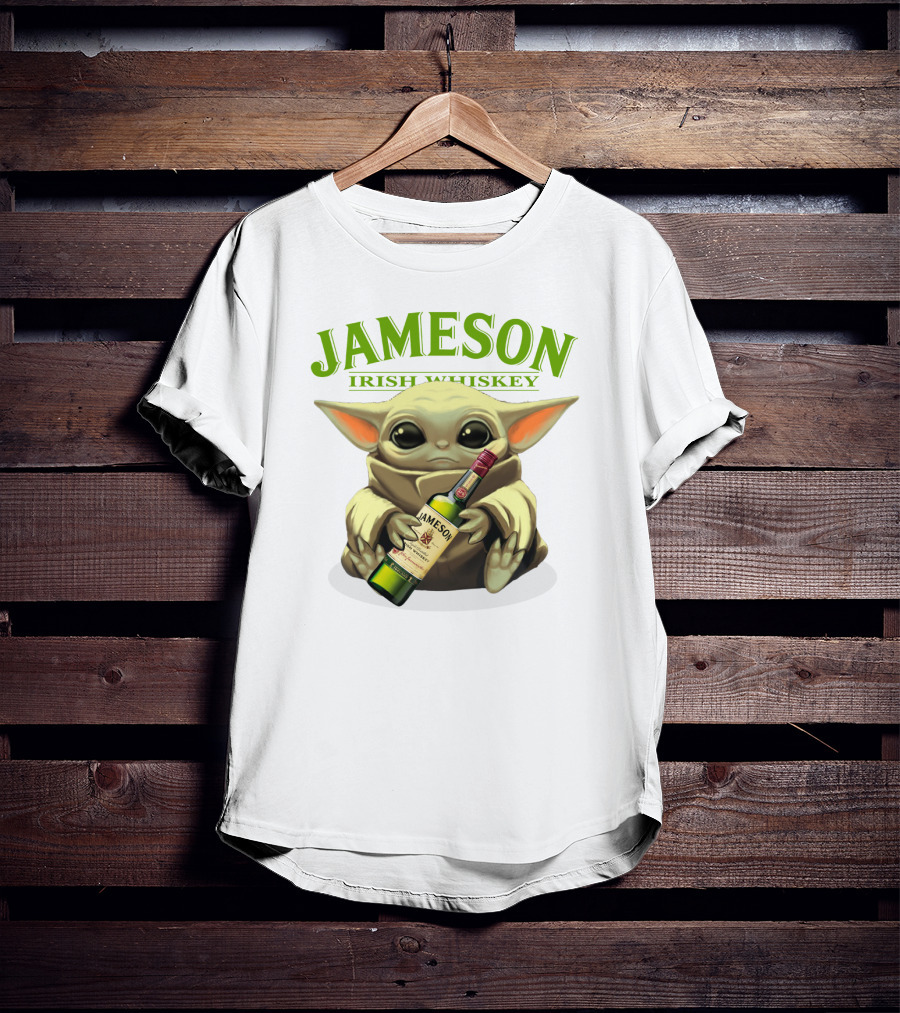 Jameson Irish Whiskey Baby Yoda Holding Whiskey Bottle T-Shirt