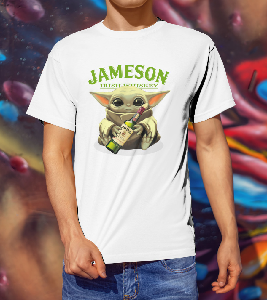 Jameson Irish Whiskey Baby Yoda Holding Whiskey Bottle T-Shirt
