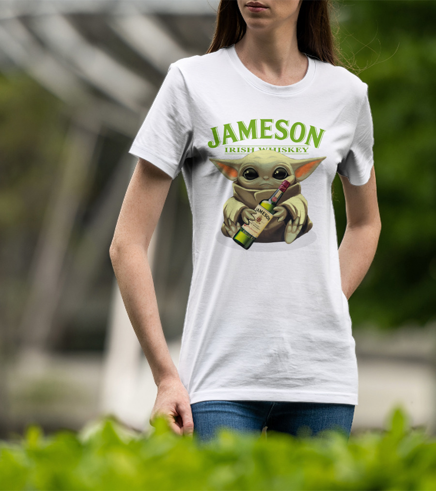 Jameson Irish Whiskey Baby Yoda Holding Whiskey Bottle T-Shirt