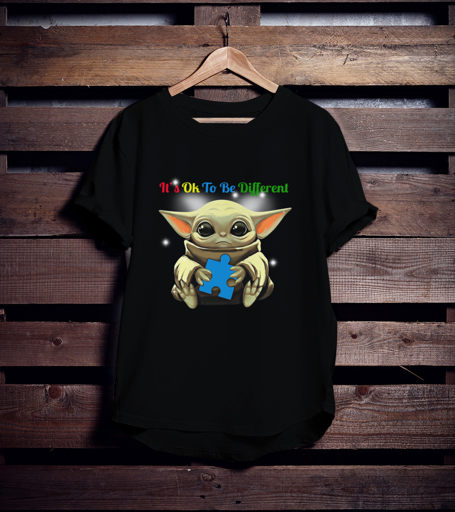 Baby Yoda It's Ok To Be Different Autism Puzzle Piece T-Shirt