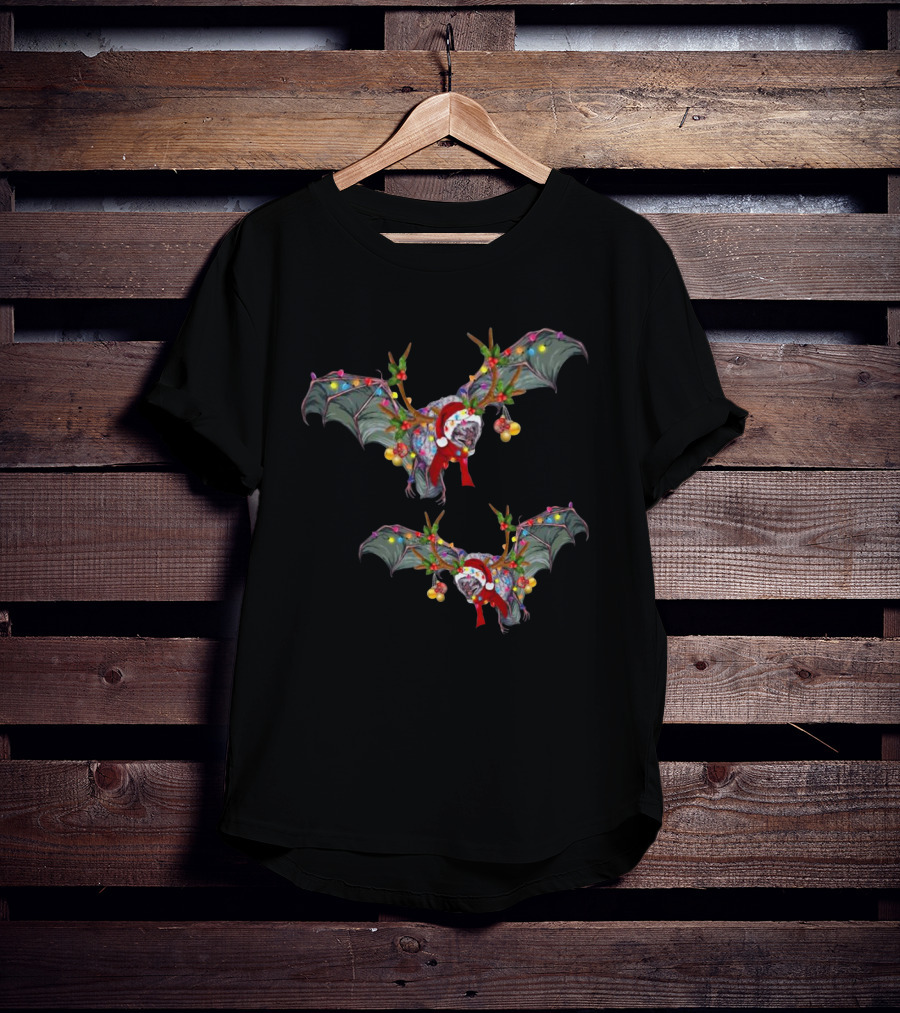 Santa Reindeer Bat With Festive Lights T-Shirt