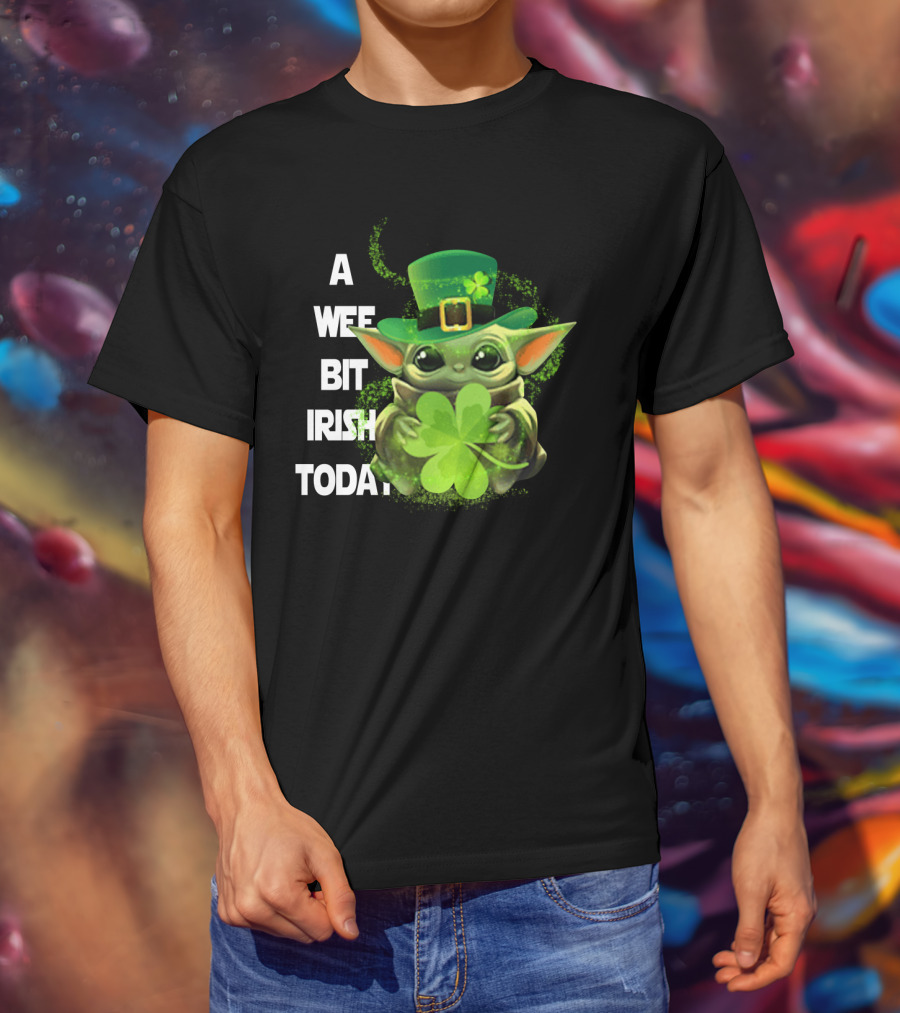 Baby Yoda A Wee Bit Irish Today Shamrock Fedora T-Shirt