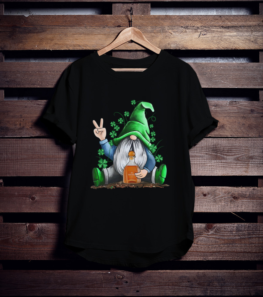 Patron Bottle Hug By Irish Gnome With Shamrocks For St Patrick's Day T-Shirt