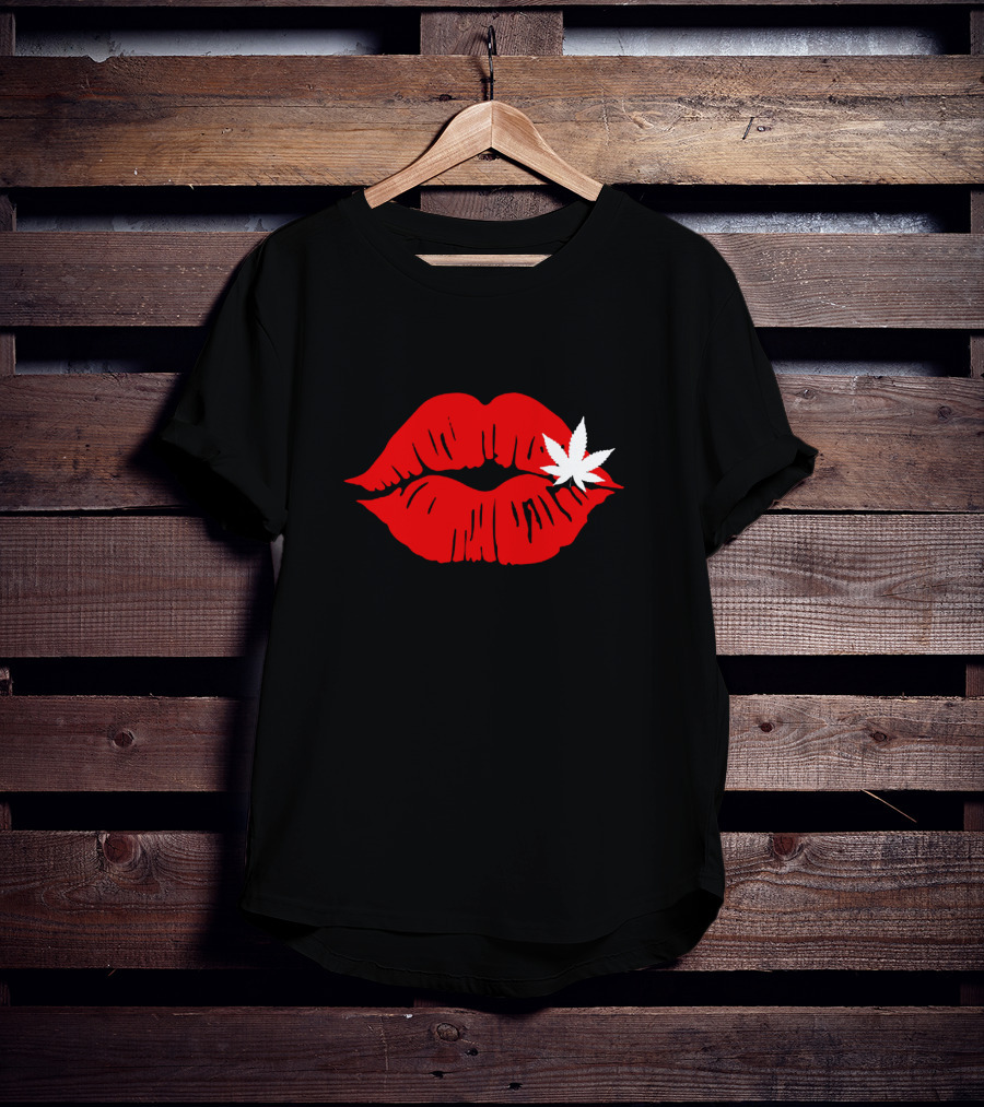 Red Lips Cannabis Weed Leaf T-Shirt