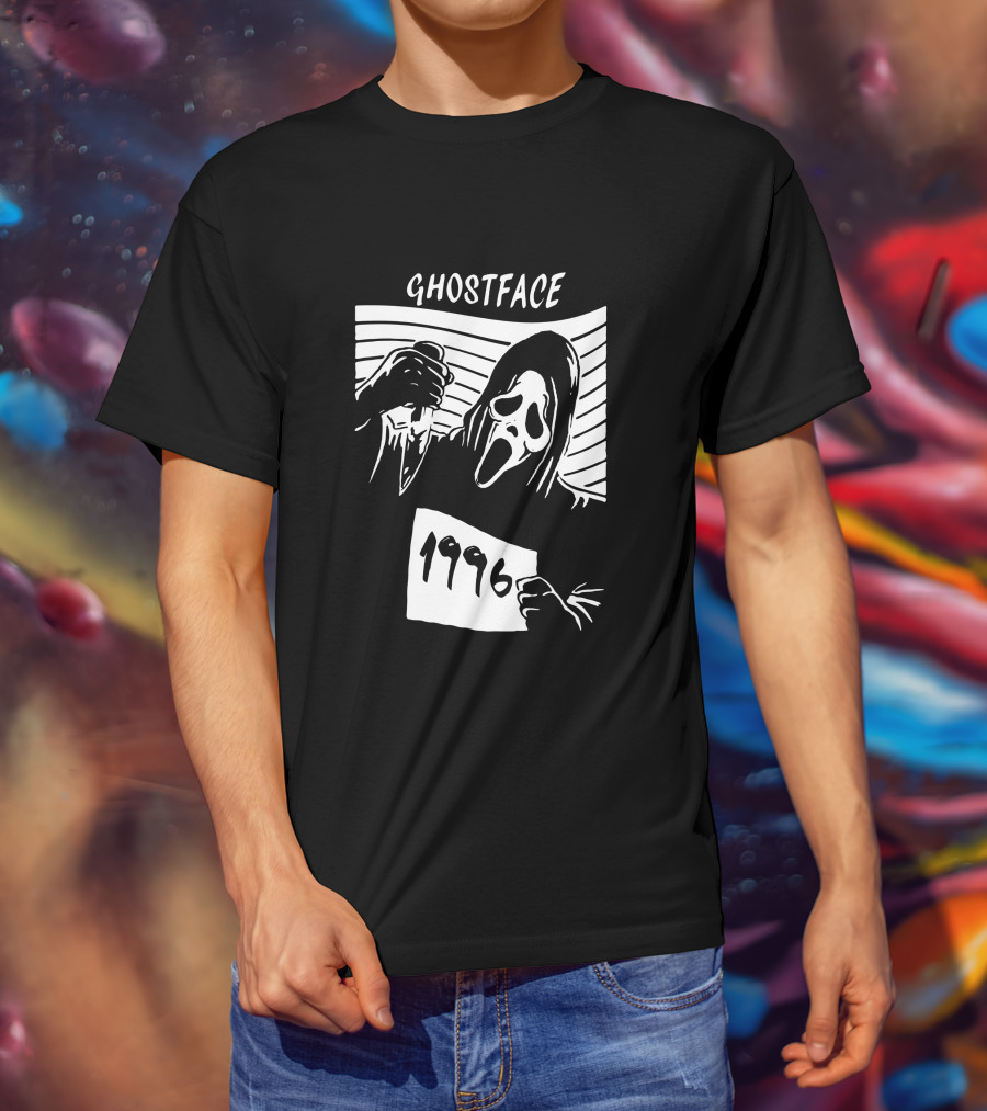 Ghostface 1996 Classic Movie Icon With Knife And Hooded Mask T-Shirt