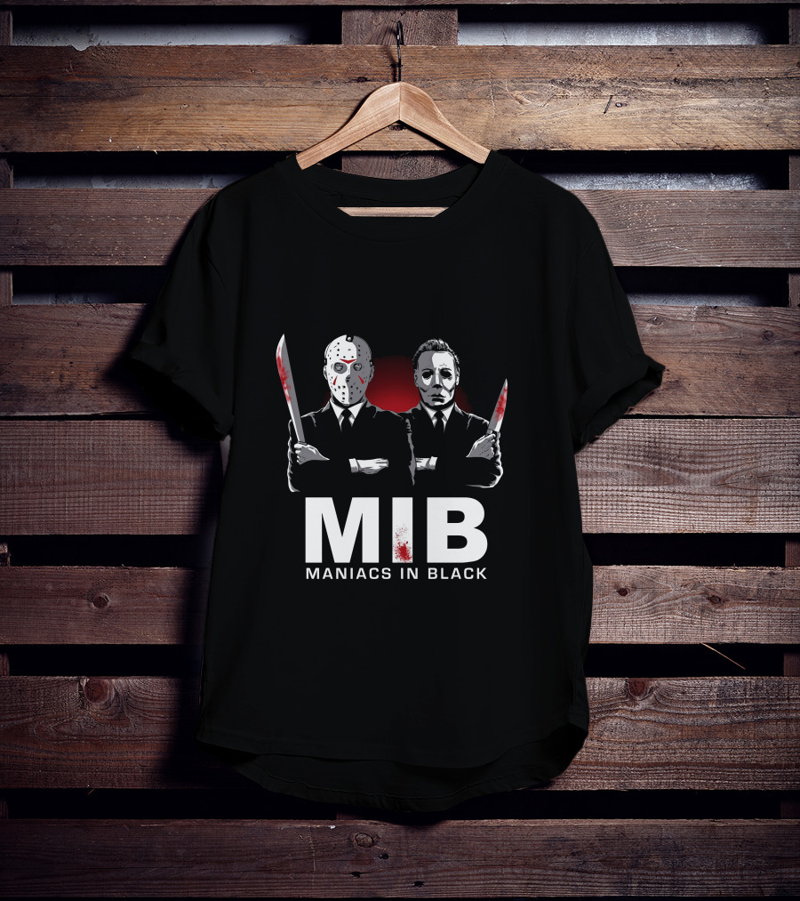 MIB Maniacs In Black Jason Voorhees Michael Myers Horror Crossover T-Shirt