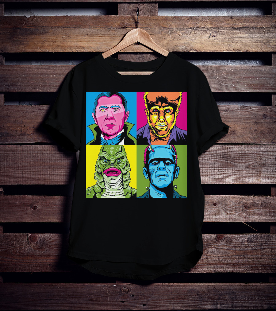 Dracula Frankenstein Wolfman Creature Horror Pop Art Icons T-Shirt