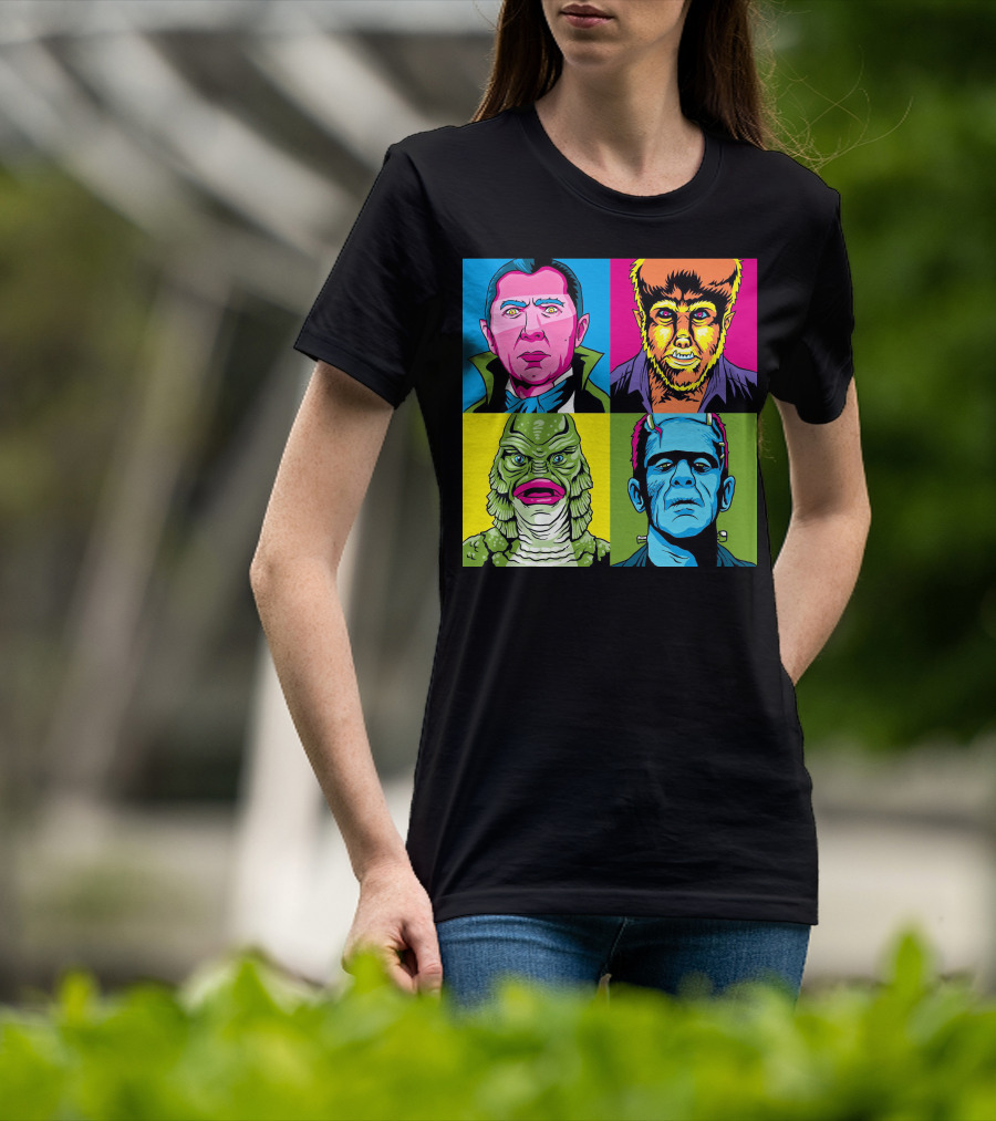 Dracula Frankenstein Wolfman Creature Horror Pop Art Icons T-Shirt