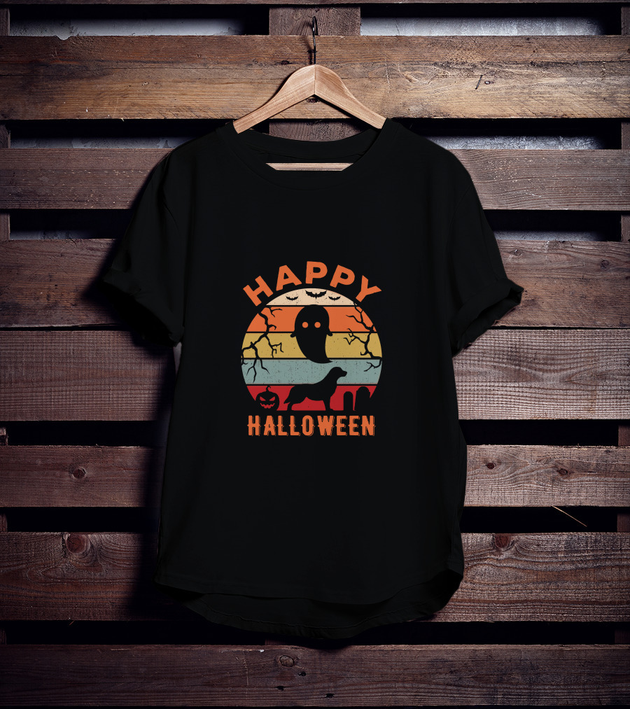 Happy Halloween Retriever Ghost Pumpkin Stripes T-Shirt