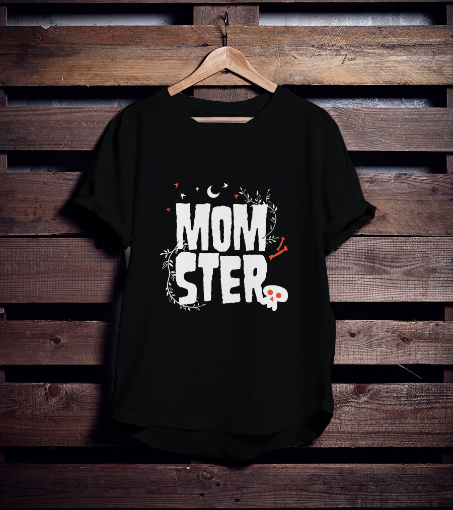 MOMSTER Halloween Mother Monster With Skull Moon And Stars T-Shirt