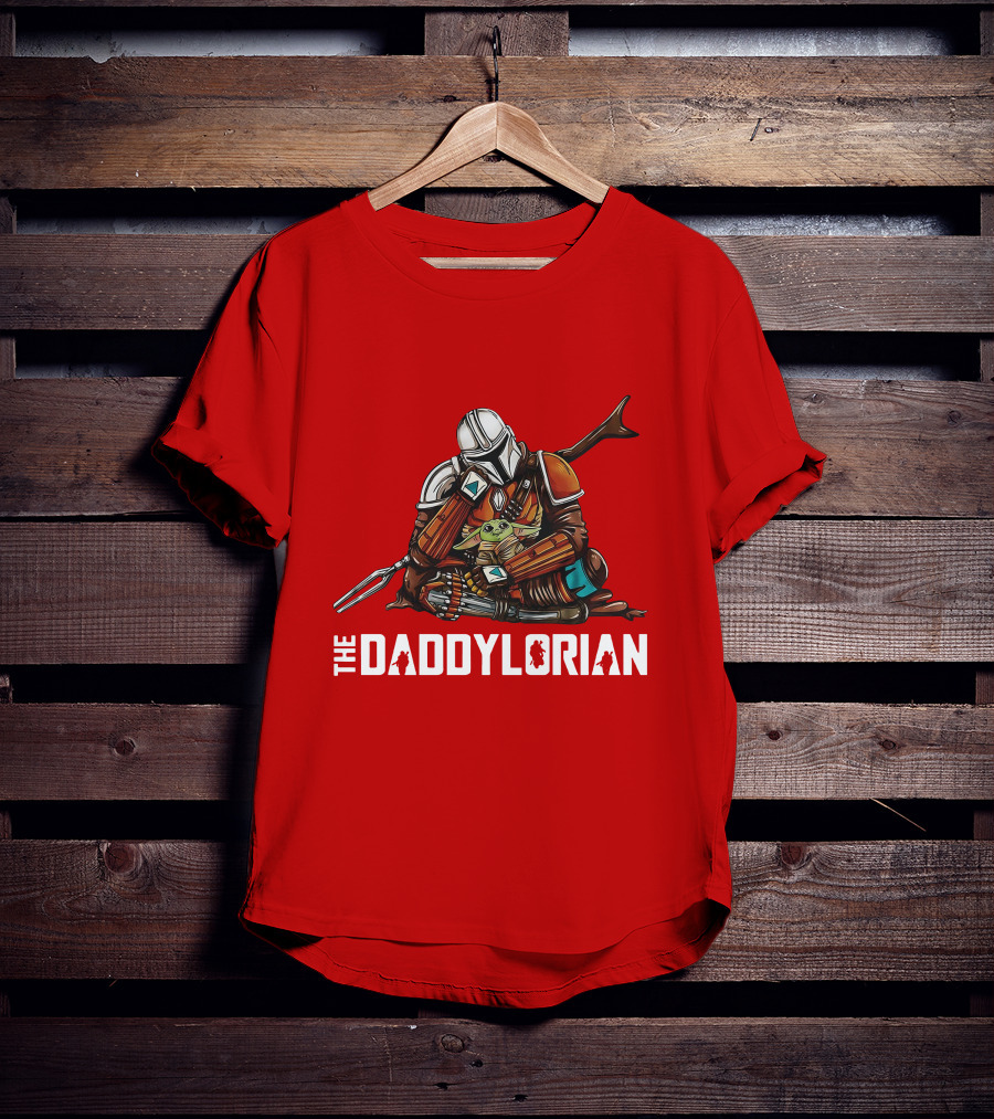 The Daddy Lorian Star Wars Mandalorian With Baby Yoda Grogu Hugging T-Shirt