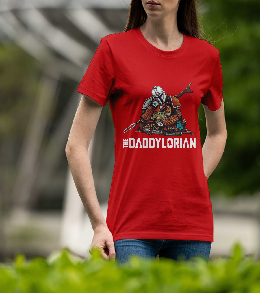 The Daddy Lorian Star Wars Mandalorian With Baby Yoda Grogu Hugging T-Shirt
